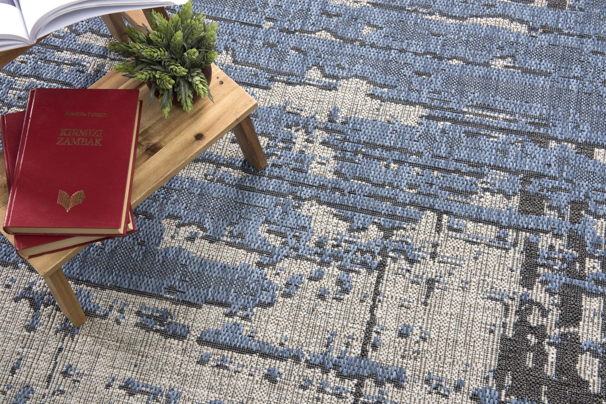 Khat Abstract Contemporary Blue,Beige Indoor Rug-12