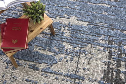 Khat Abstract Contemporary Blue,Beige Indoor Rug-12