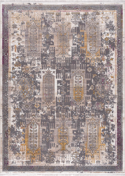 Paletta Distressed Medallion Transitional Grey and Beige Indoor Rug