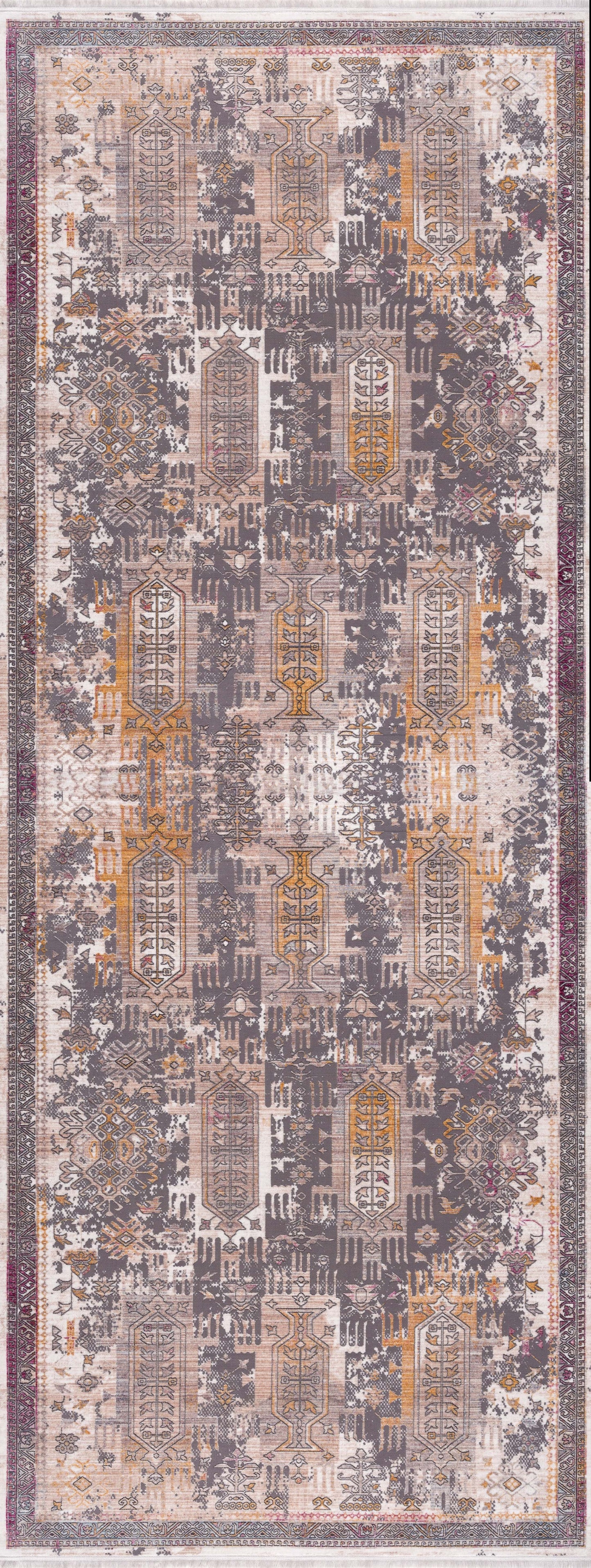 Paletta Distressed Medallion Transitional Grey and Beige Indoor Rug