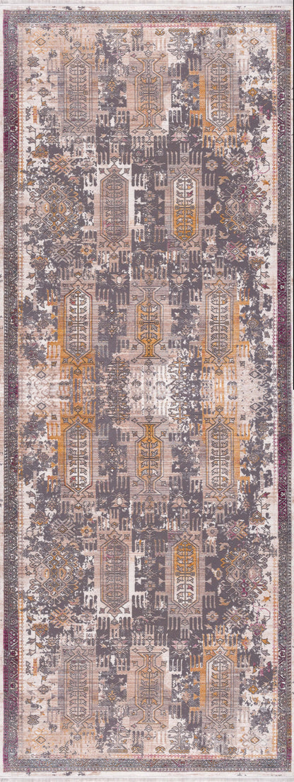 Paletta Distressed Medallion Transitional Grey and Beige Indoor Rug