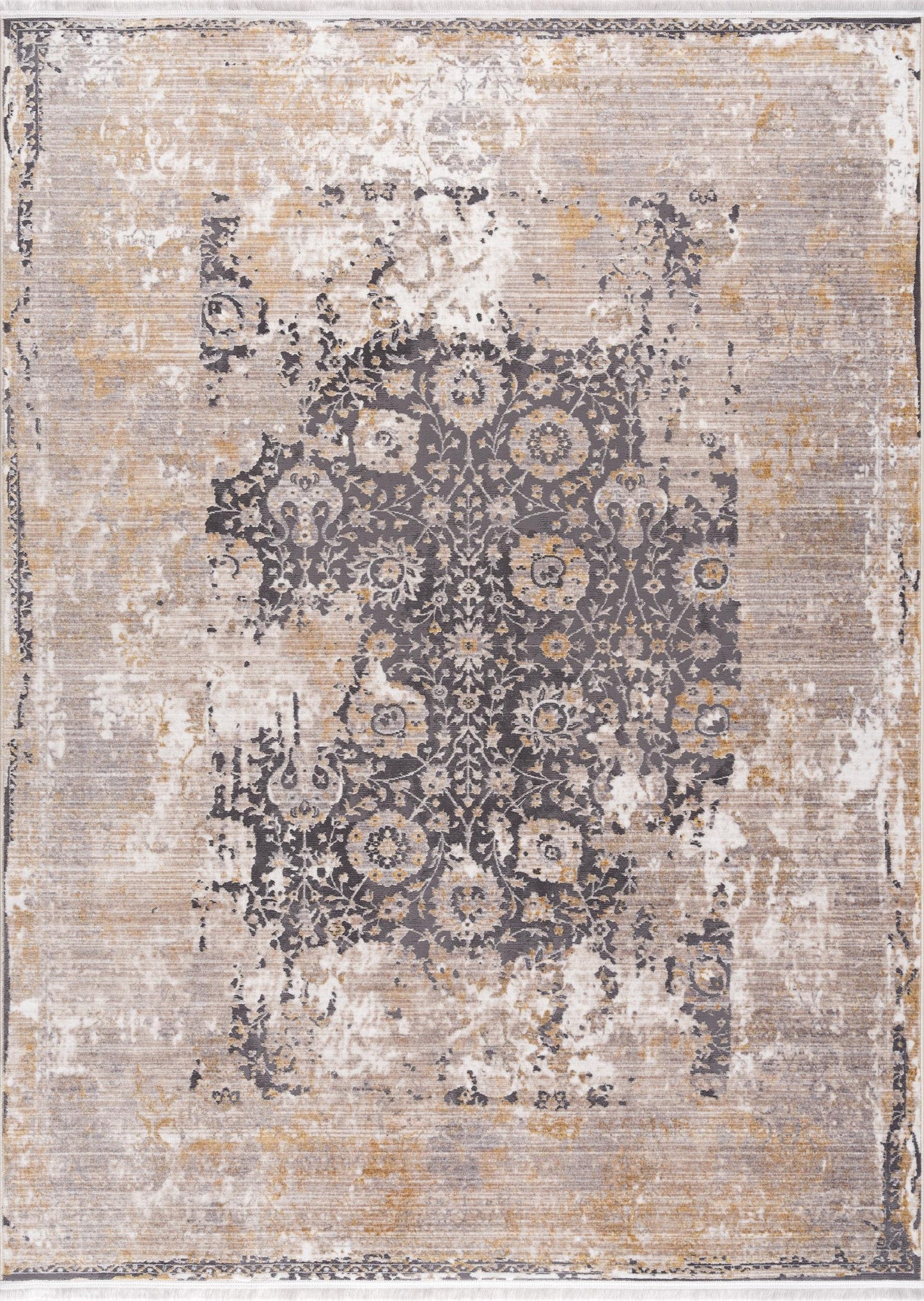 Riwaq Floral Medallion Transitional Grey and Beige Indoor Rug