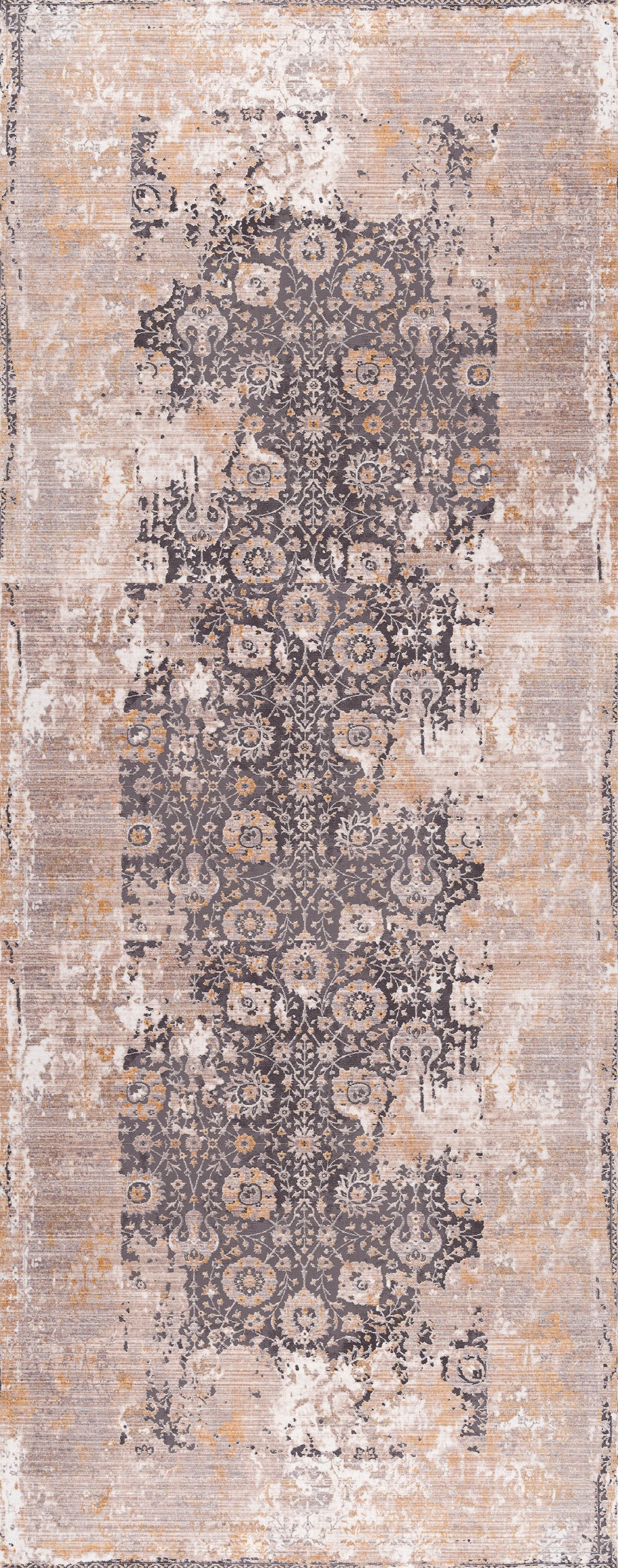 Riwaq Floral Medallion Transitional Grey and Beige Indoor Rug