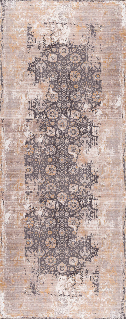 Riwaq Floral Medallion Transitional Grey and Beige Indoor Rug