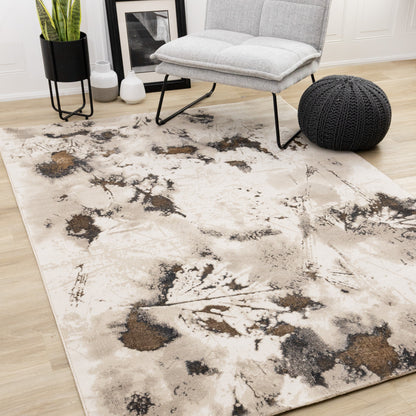 Contemporary Botanical Distressed Taupe Area Rug-2