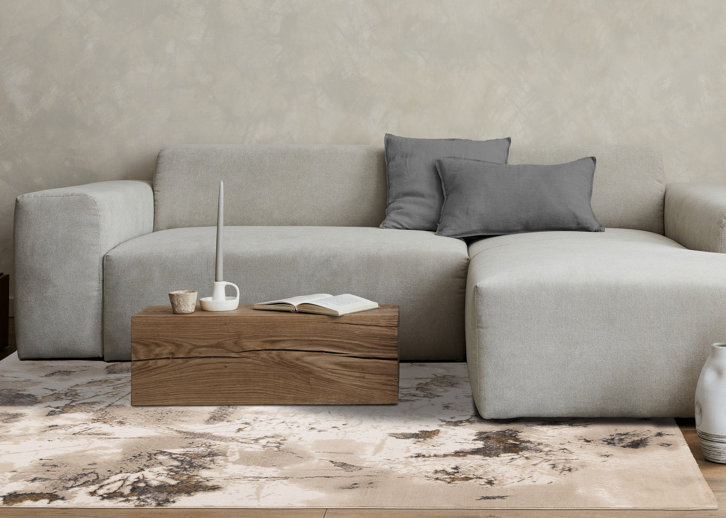 Contemporary Botanical Distressed Taupe Area Rug-3