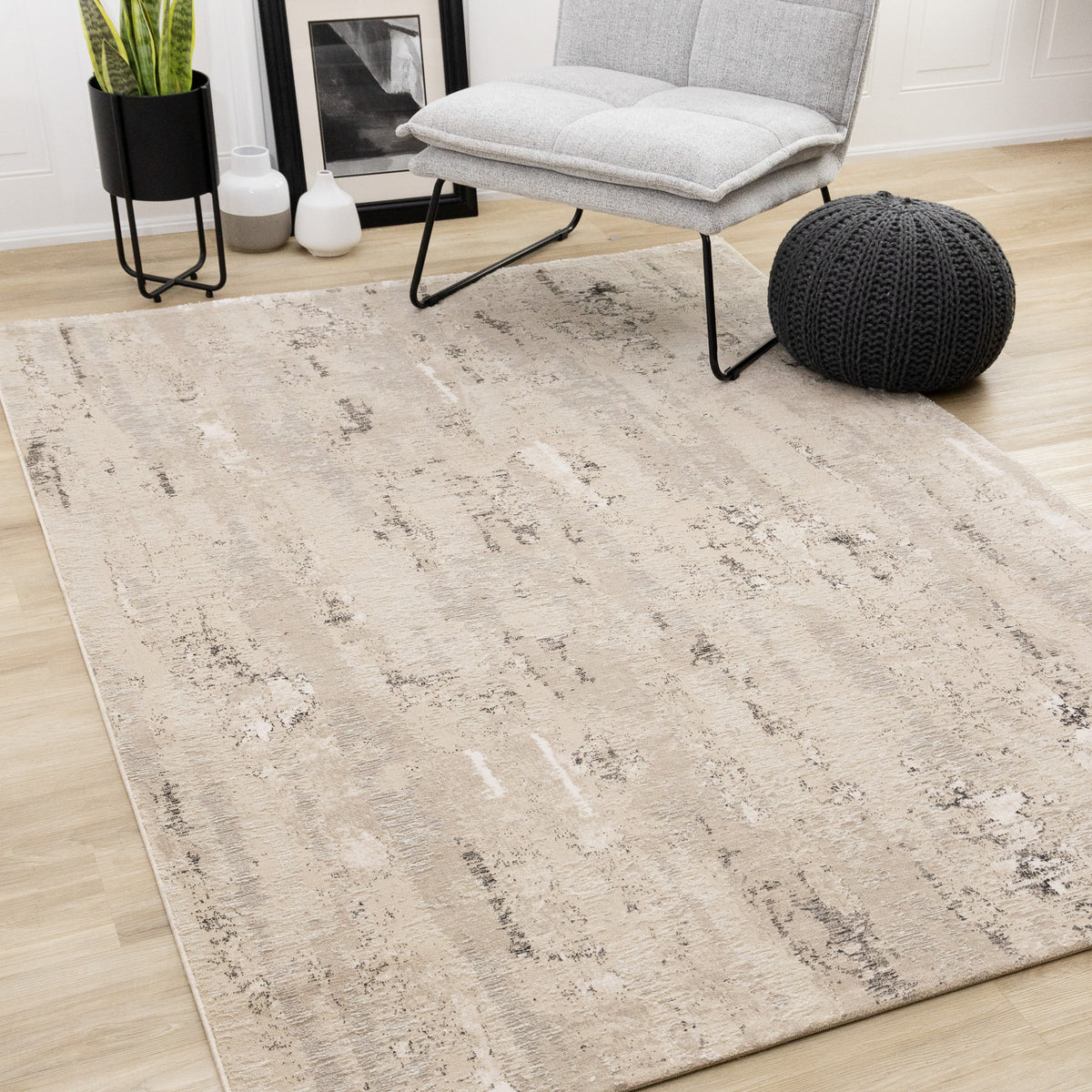 Tapis contemporain beige bio vieilli
