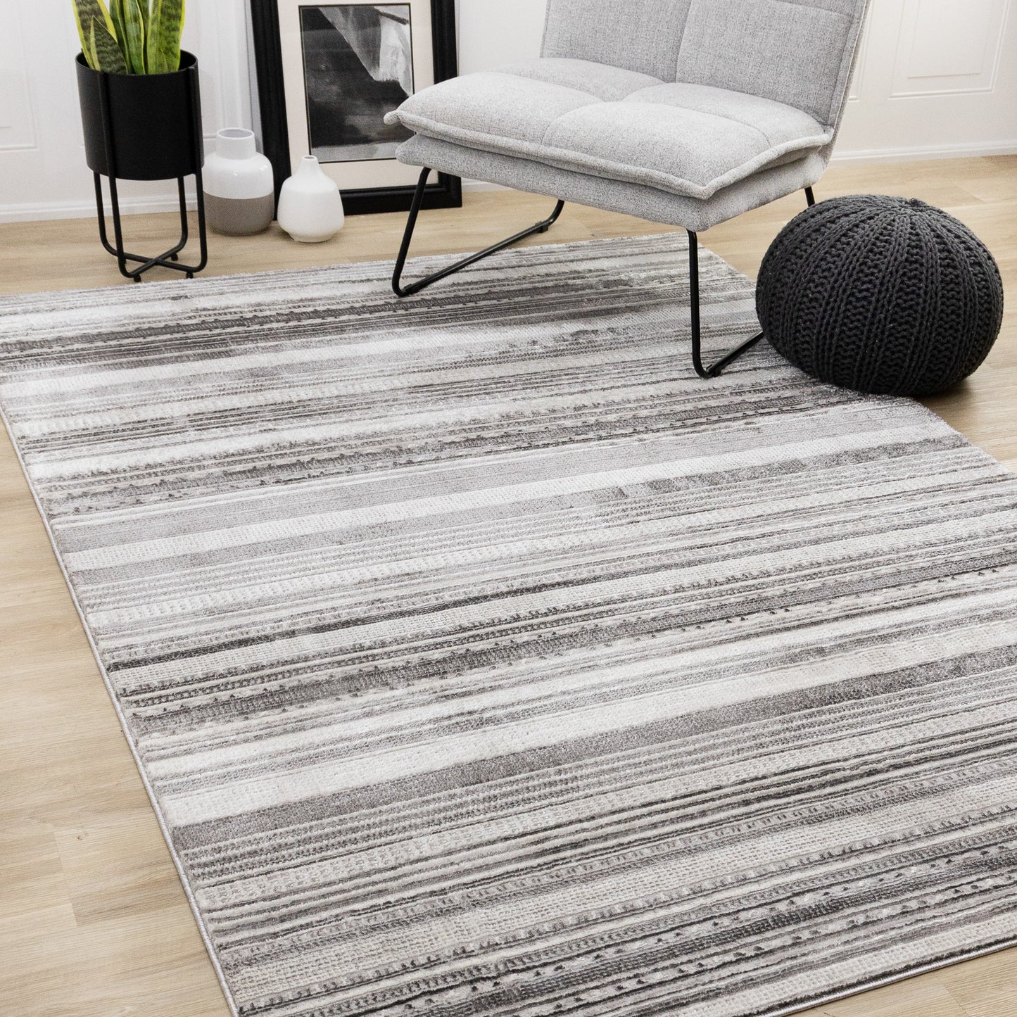 Contemporary Stripes Tribal Grey Area Rug-2