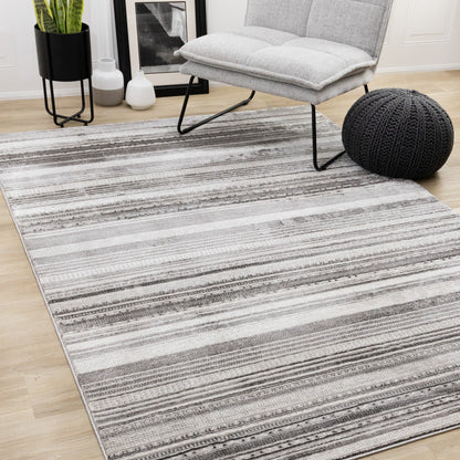 Contemporary Stripes Tribal Grey Area Rug-2