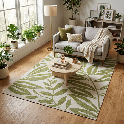 Botanical Modern Weiss and Green Outdoor Rug