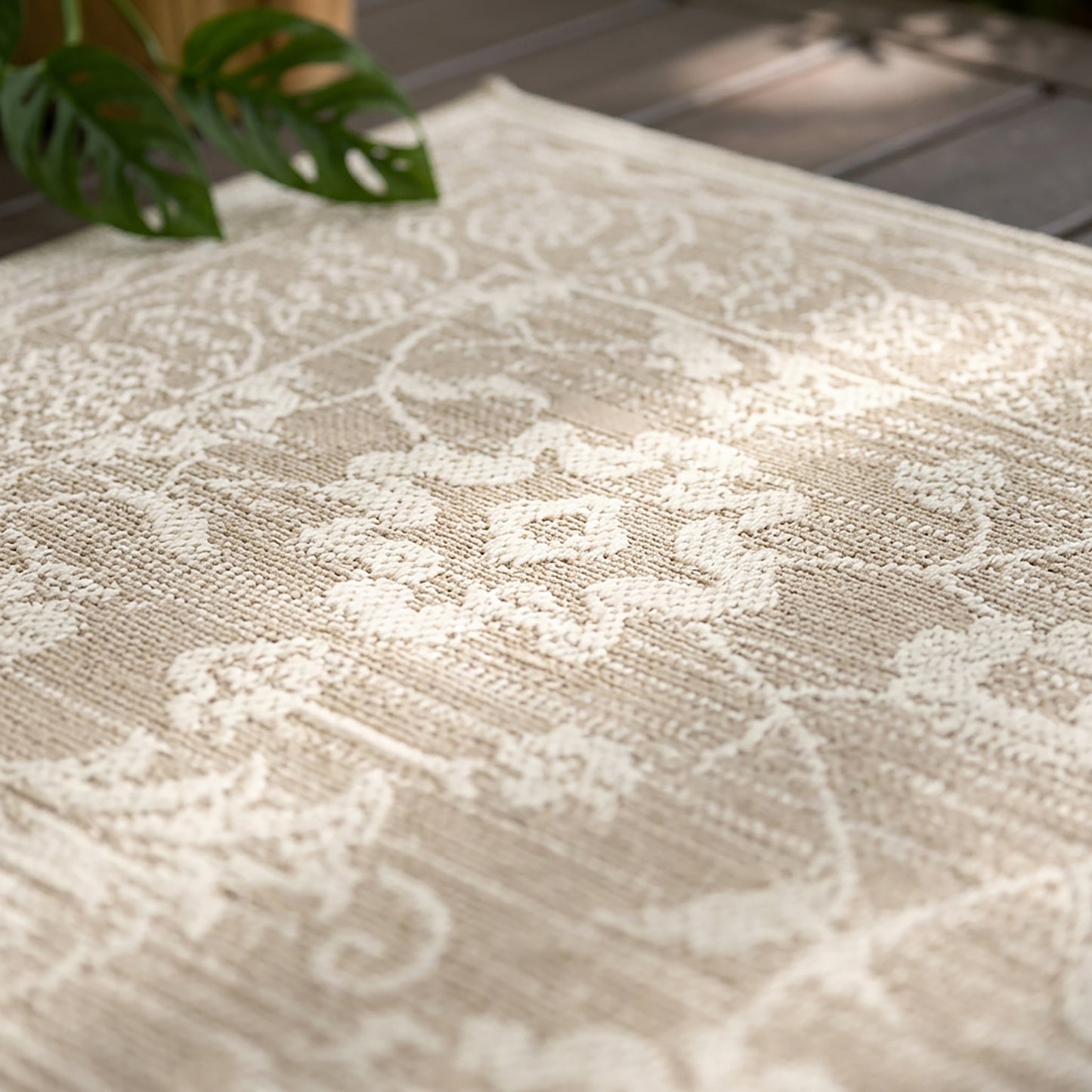 Oriental Modern Beige and Cream Outdoor Rug