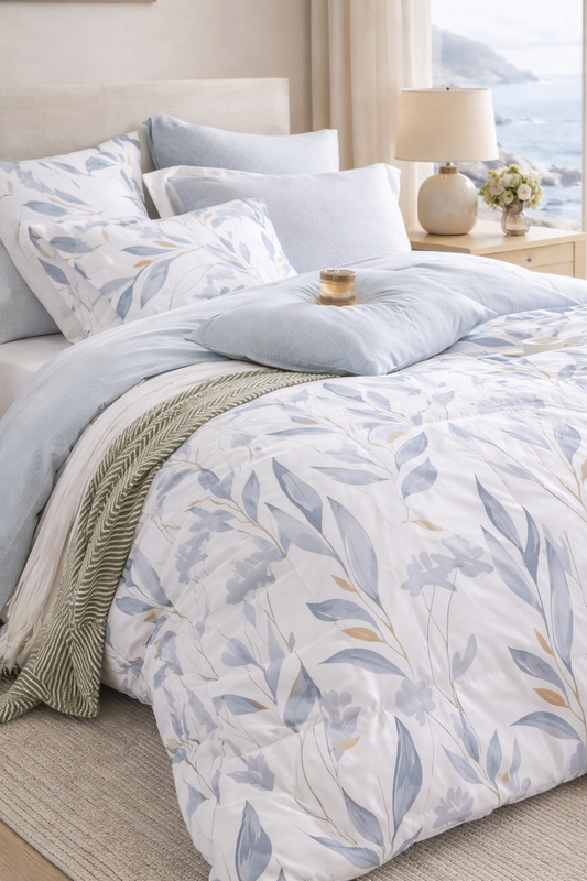 100% Cotton Grey and Blue Duvet Cover Set
