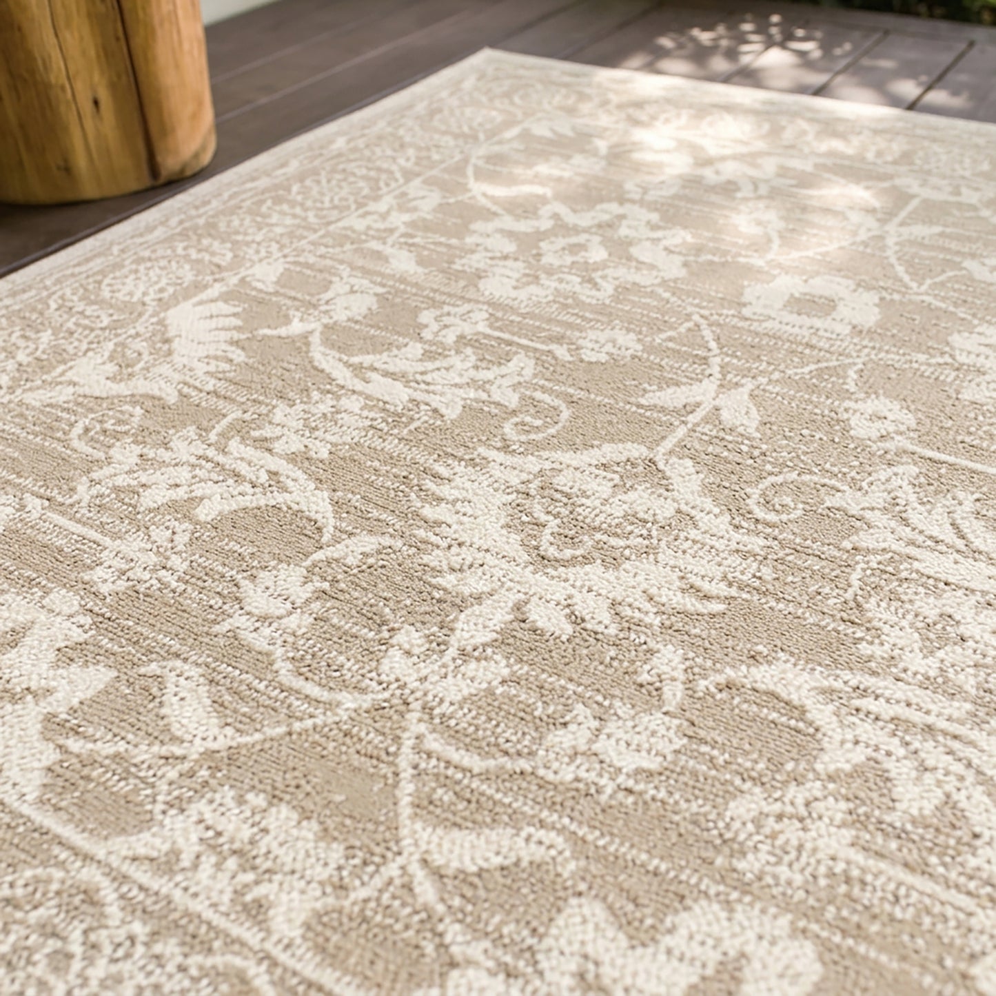 Oriental Modern Beige and Cream Outdoor Rug