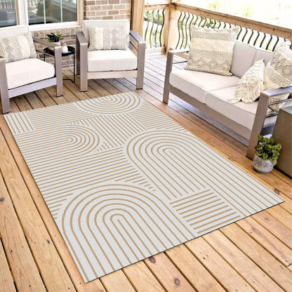 Abstract Modern Weiss and Jute Outdoor Rug