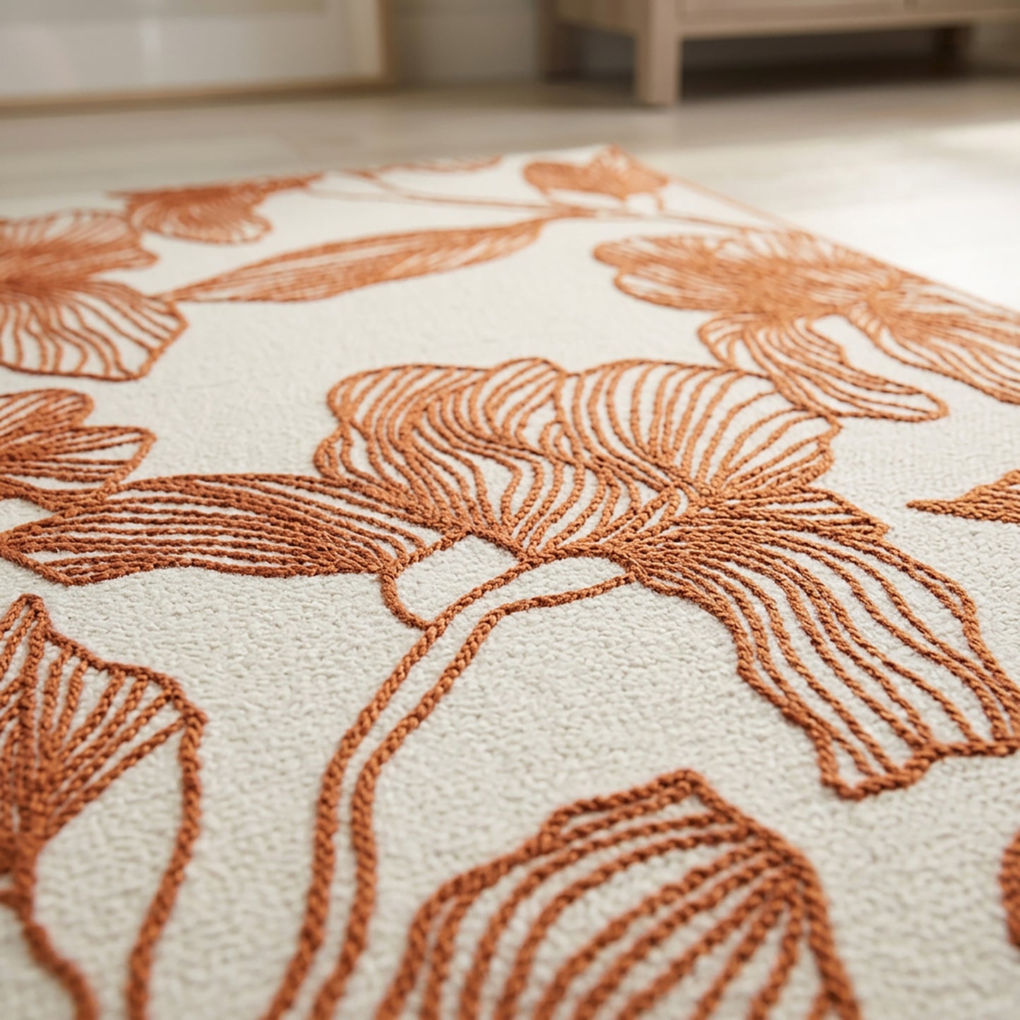 Botanical Modern Weiss and Brick Outdoor Rug