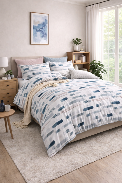 100% Jacquard Micro Grey and Blue Duvet Cover Set