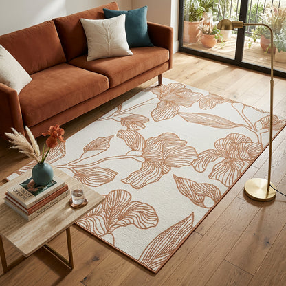 Botanical Modern Weiss and Brick Outdoor Rug