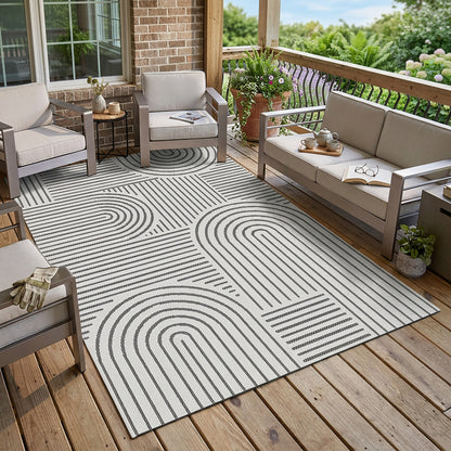Abstract Modern Weiss and Pebble Outdoor Rug