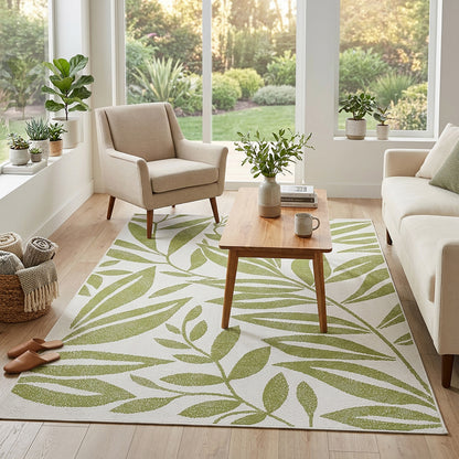 Botanical Modern Weiss and Green Outdoor Rug