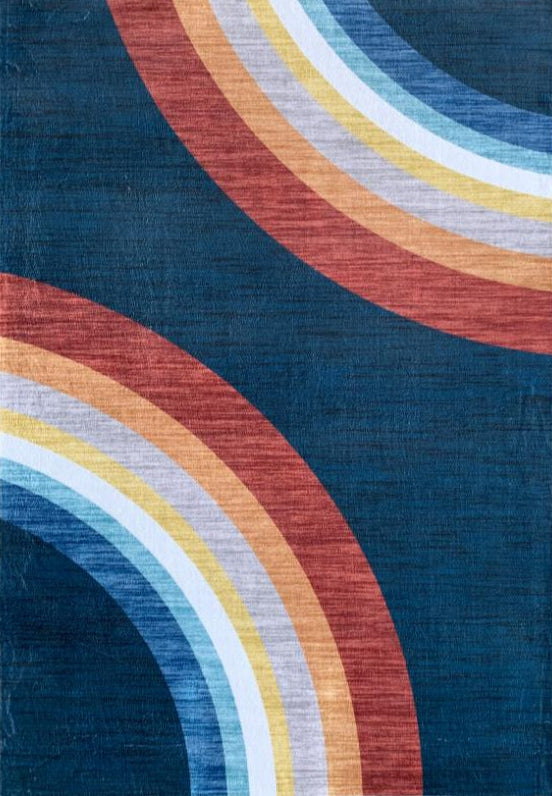 Marlow Rainbow Arch Modern Colorful Rainbow Navy Blue Kids Area Rug