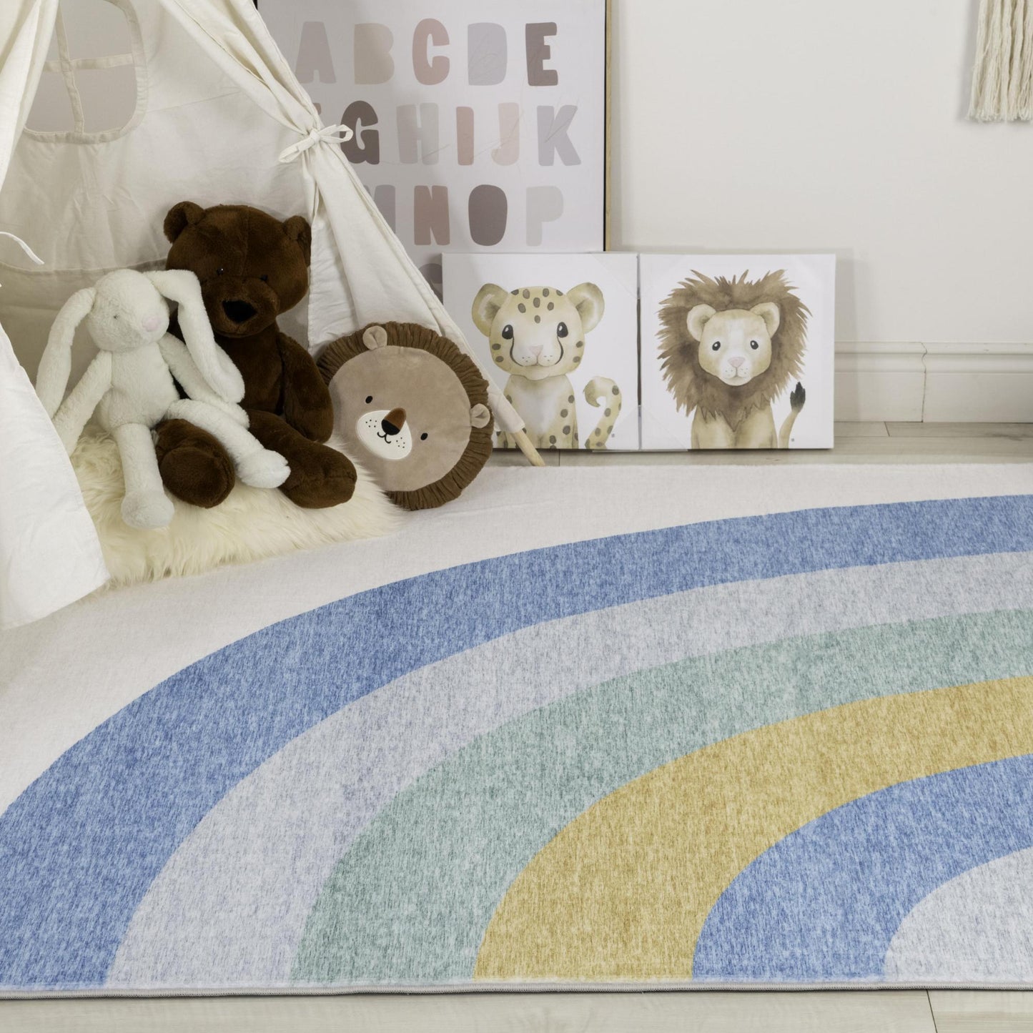 Soft Steps Playtime Rainbow Playmat Light Blue Soft Rug