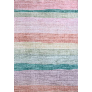 Haze Striped Pink Green Kids Playroom Indoor Area Rug