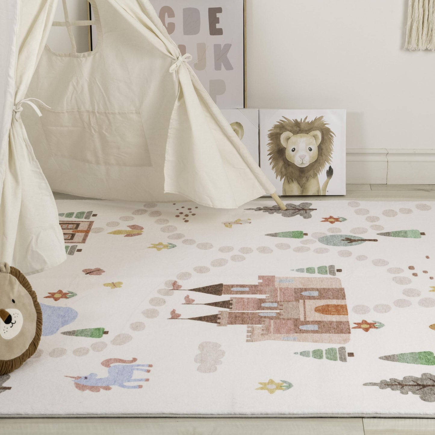 Soft Steps Playtime Unicorns, Castle, Road Map, Educational Playmat White Soft Rug