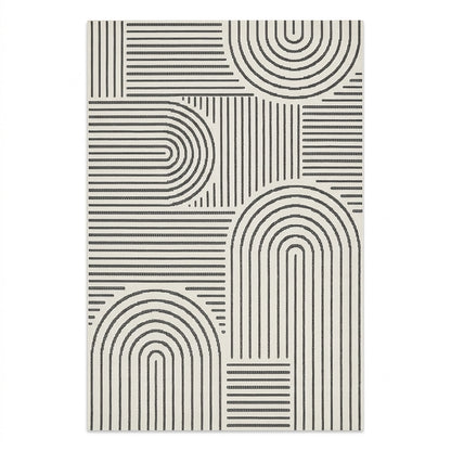Abstract Modern Weiss and Pebble Outdoor Rug