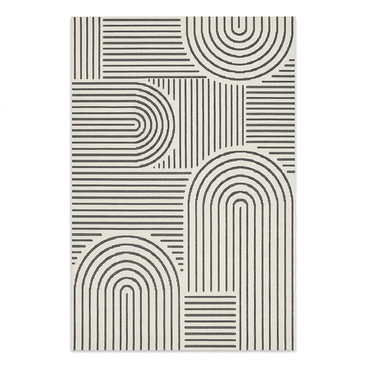 Abstract Modern Weiss and Pebble Outdoor Rug