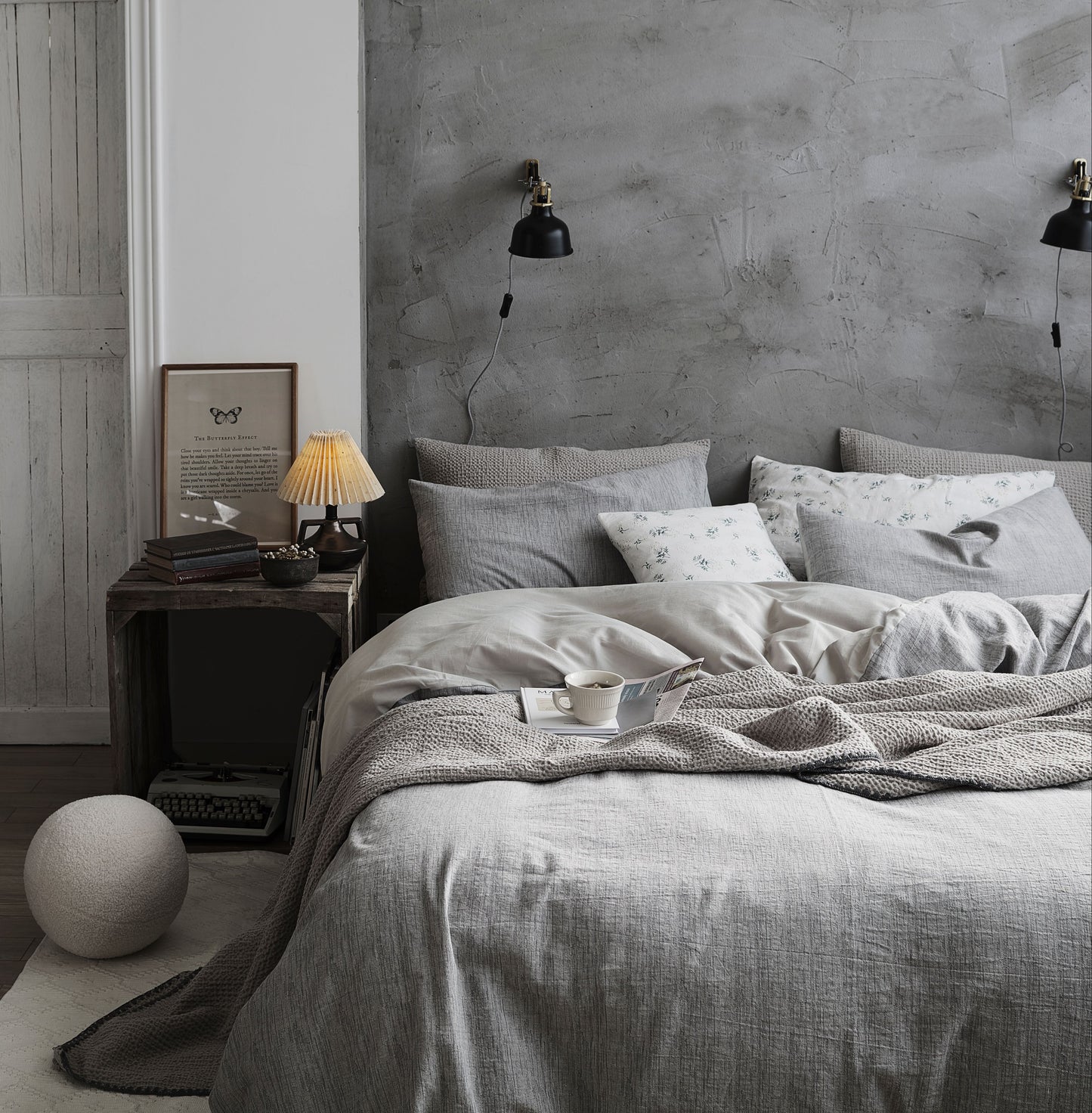 Textured 100% Cotton Grey Duvet Cover Set