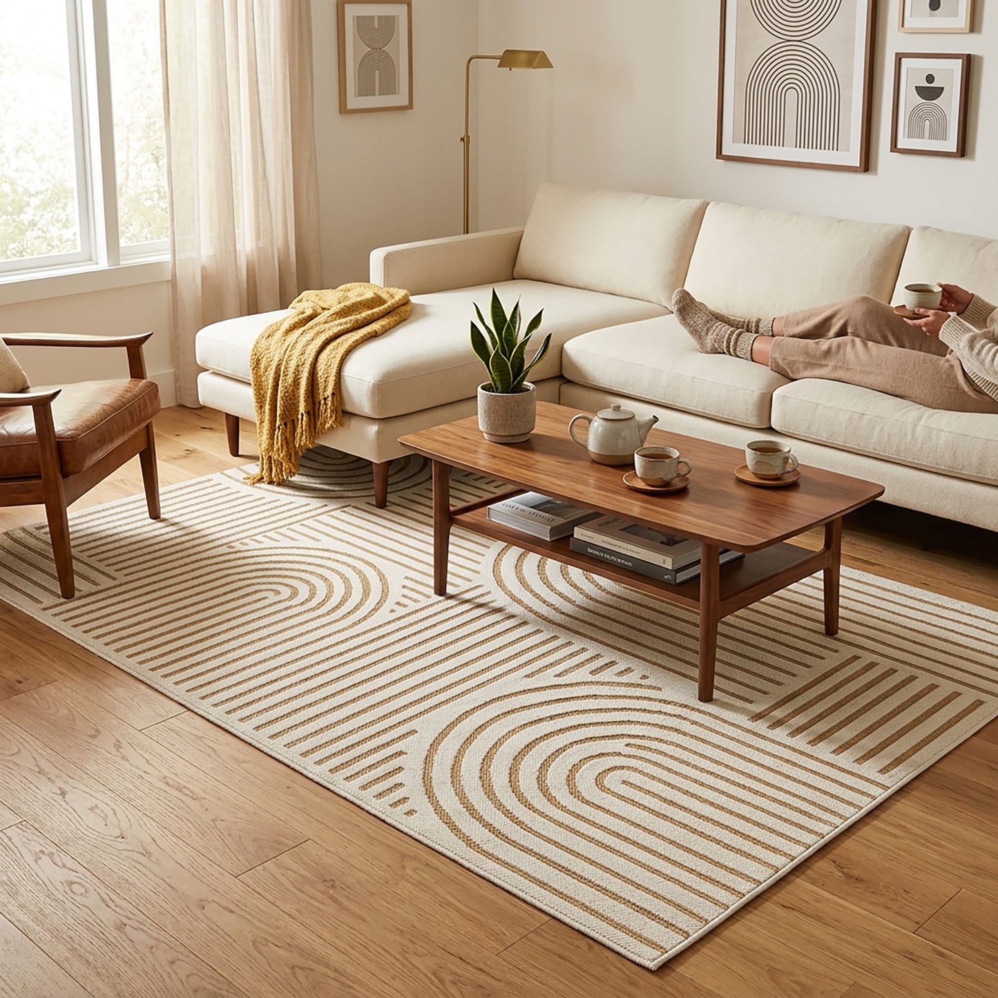 Abstract Modern Weiss and Jute Outdoor Rug