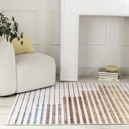 Eclipse Colorful Striped Rainbow Abstract White Rug