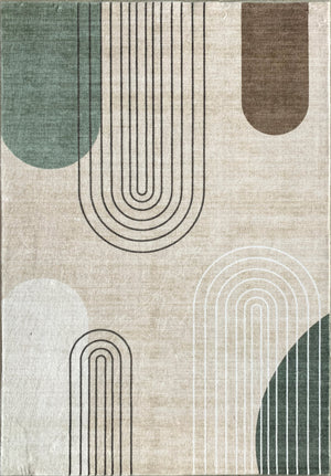 Tapis beige abstrait moderne du milieu du siècle Eclipse
