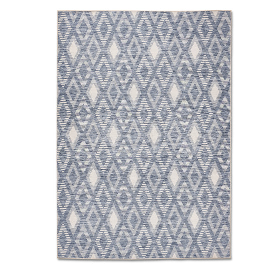 Geometric Modern Blue and Ivory Outdoor Rug