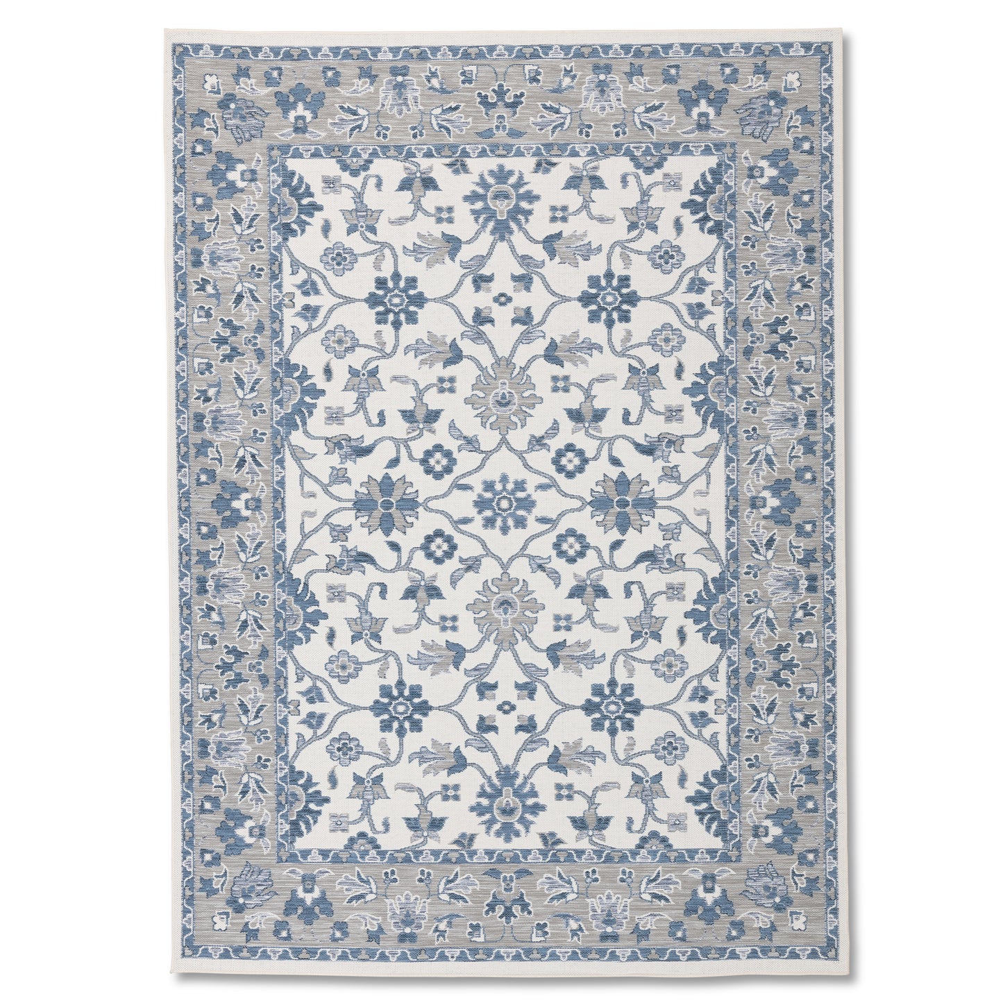 Oriental Modern Blue and Ivory Outdoor Rug