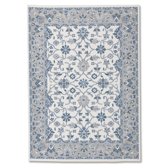 Oriental Modern Blue and Ivory Outdoor Rug