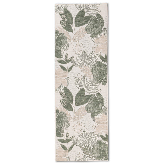 Floral Modern Green and Ivory Outdoor Rug