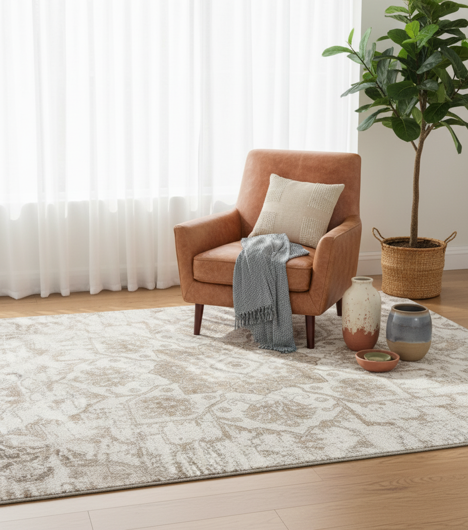 Tala Distressed Contemporary Cream Indoor Rug-5