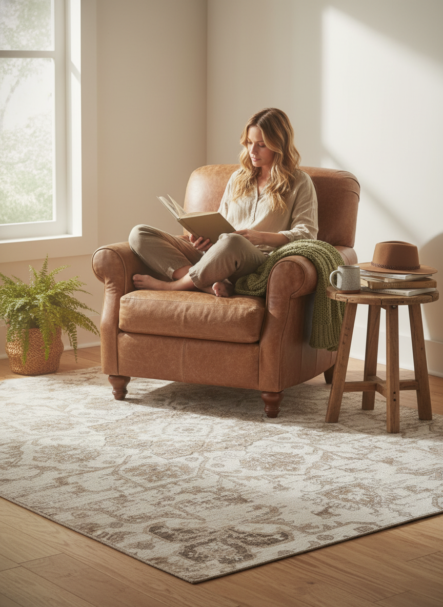 Tala Distressed Contemporary Cream Indoor Rug-4