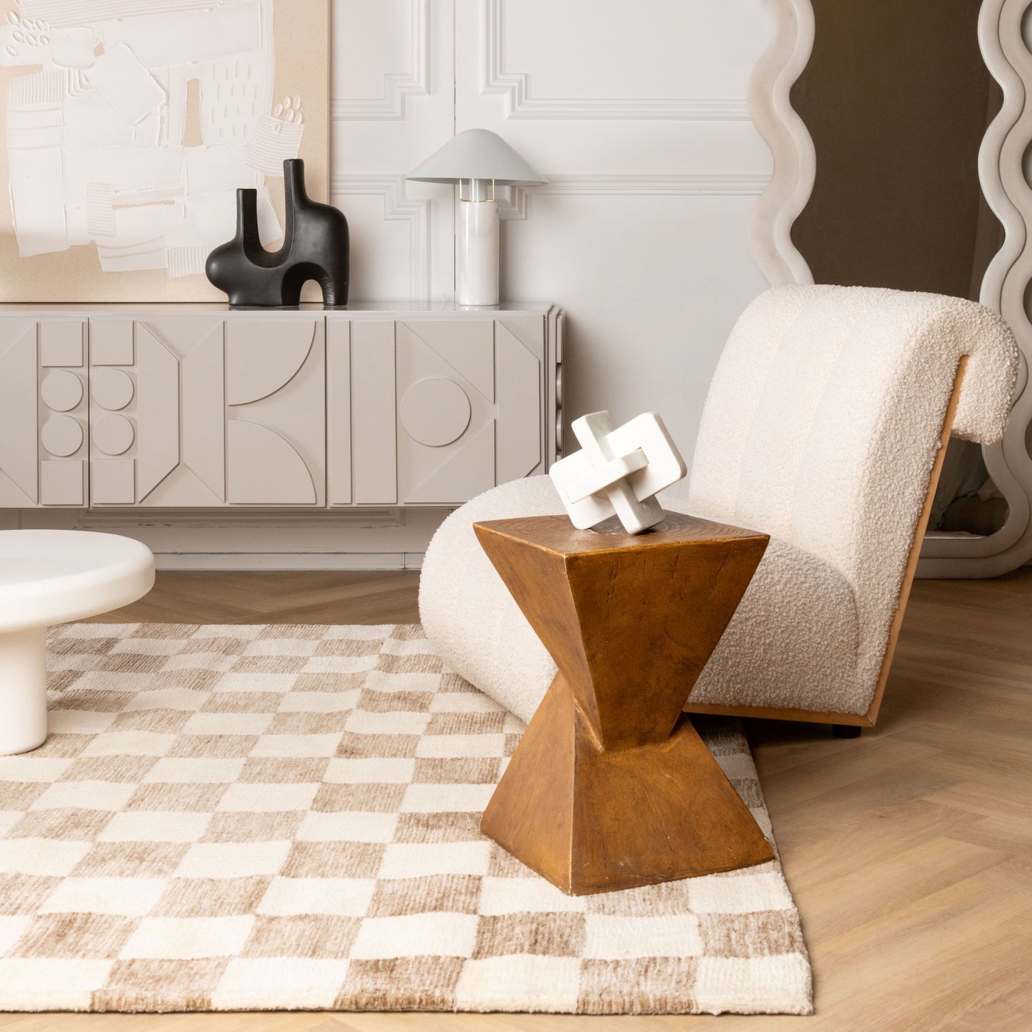 Maya Modern Checkered Beige Rug