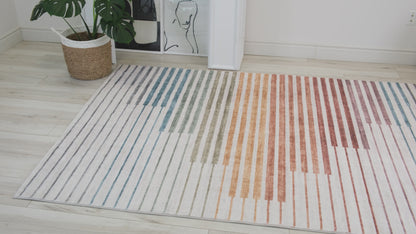 Eclipse Colorful Striped Rainbow Abstract White Rug