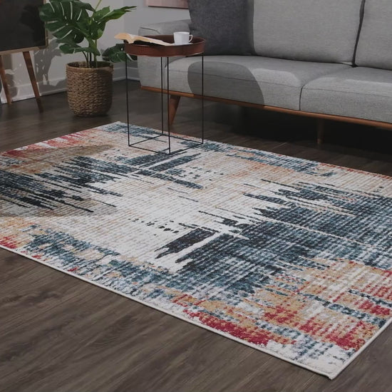 Mehr Abstract Contemporary Blue and Red Indoor Rug-5