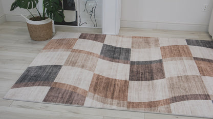 Eclipse Abstract Checkered Abstract Brown Rug