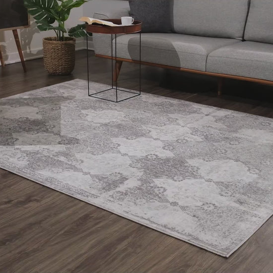 Nazira Damask Contemporary Grey Indoor Rug [AUC]-7