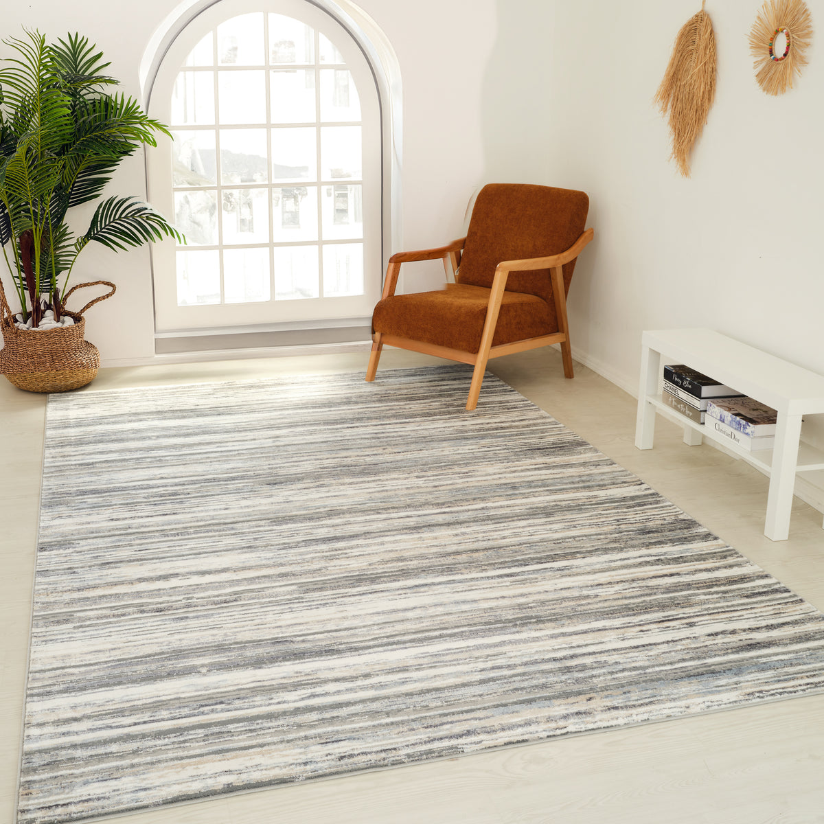 Tapis bleu abstrait lignes Atlas