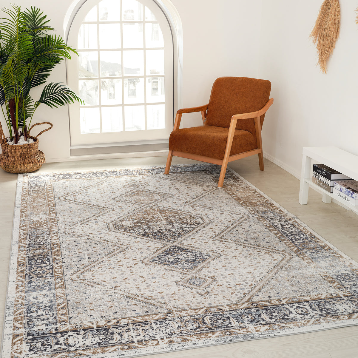Tapis Naqsh oriental traditionnel bleu et gris