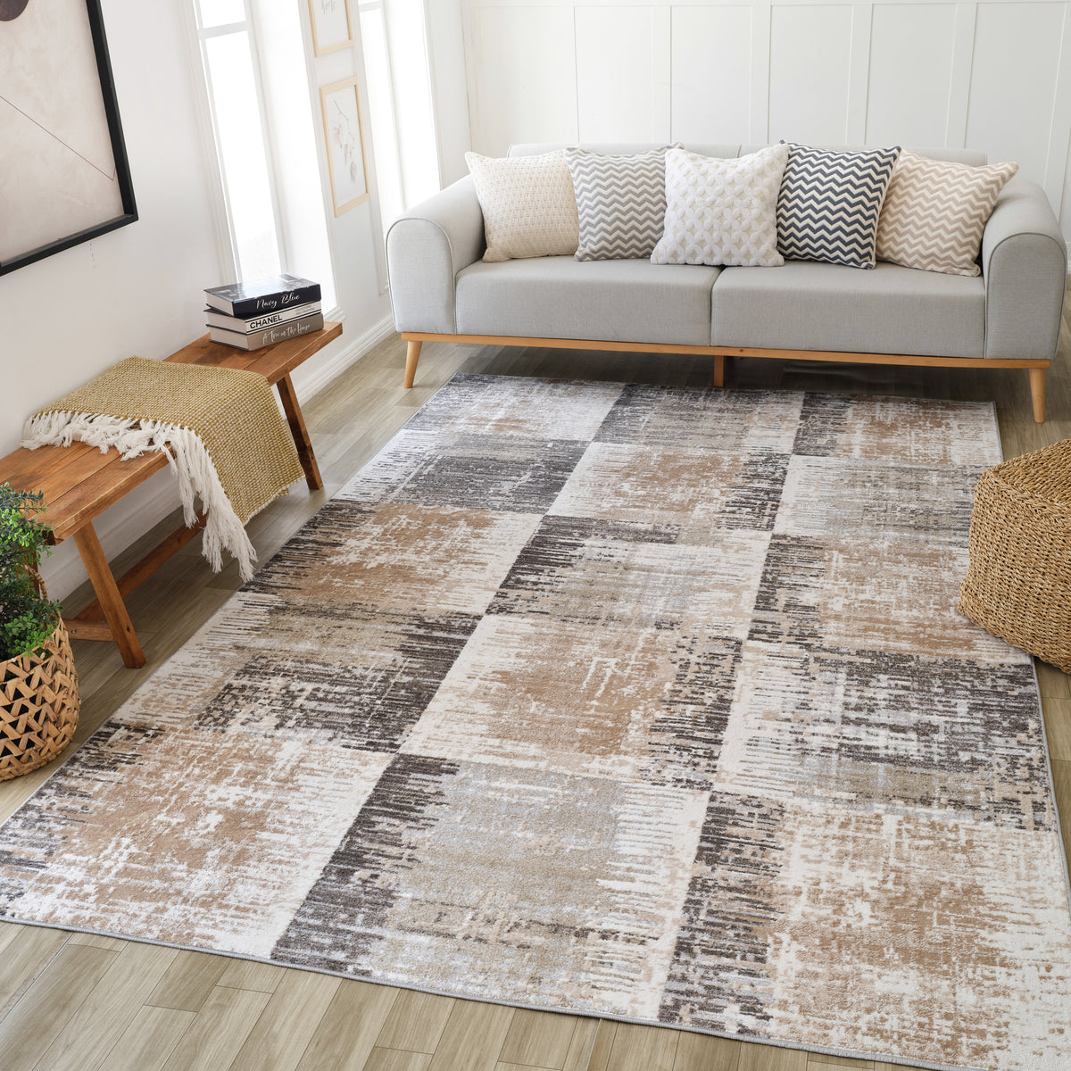 Lysa Abstract Patchwork Contemporary Brown and Beige Indoor Rug