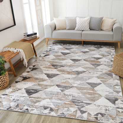 Alva Geometric Contemporary Beige and Brown Indoor Rug