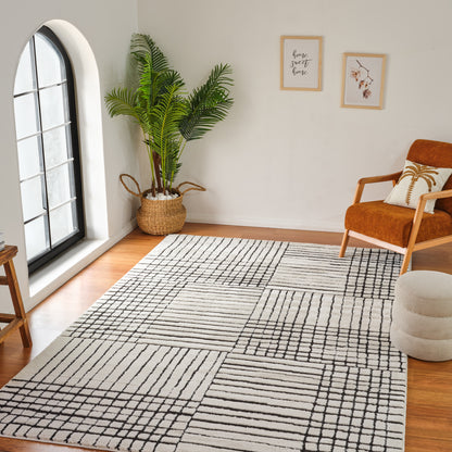 Domus Abstract Modern Cream Black Rug