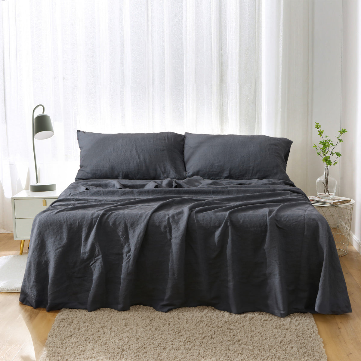 Fable French Linen Charcoal Grey Sheet Set